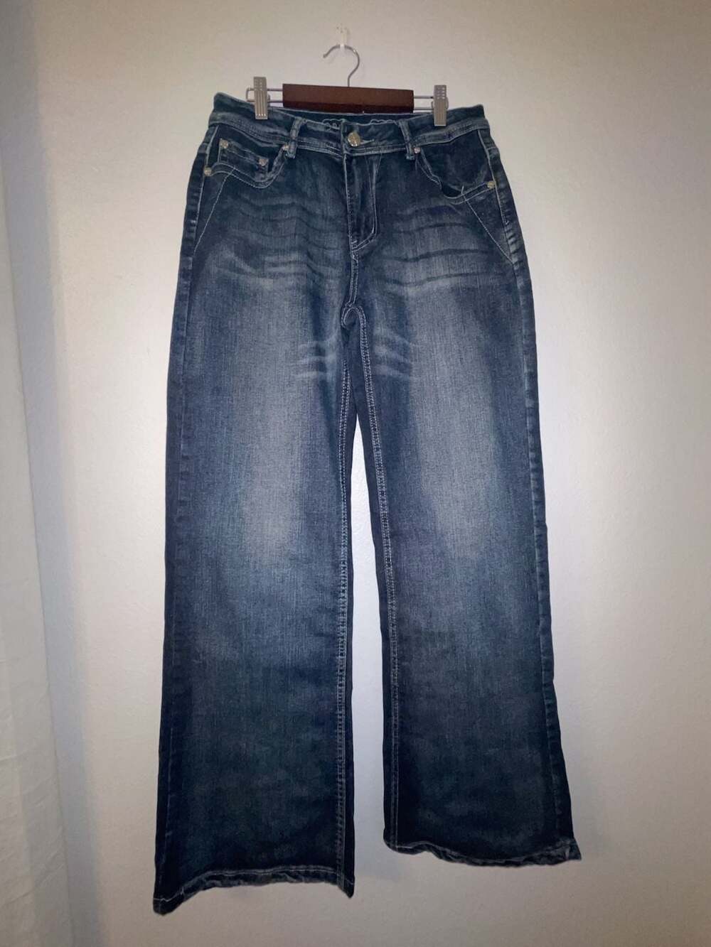 Miss Me Denim Jeans Size M Blue Rhinestone Embellished Flap Pockets